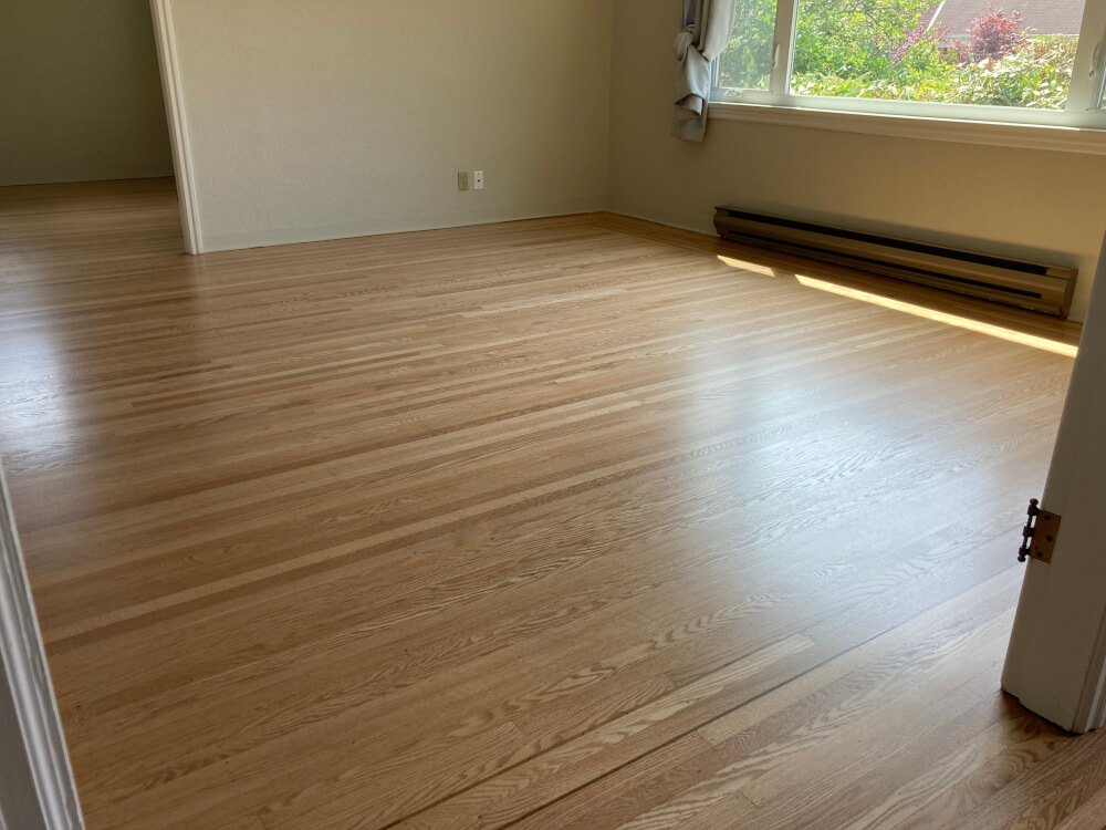 flooring company refinished these hardwood floors with water based sealer and finish