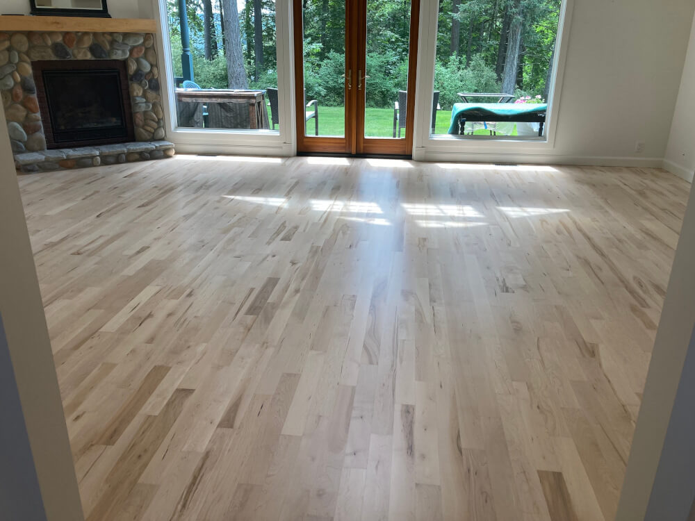 a maple hardwood floor that has been sand and finished with water based sealer and finish